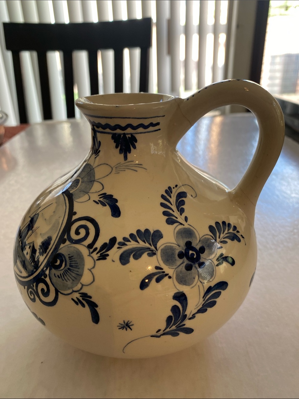 Vintage Erven Lucas Bols Delft Blue Holland Windmill Ceramic Jug 5.75” Tall